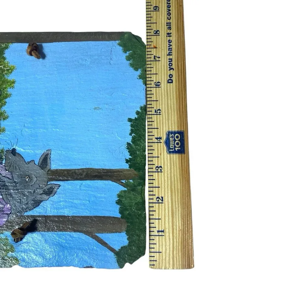 Vintage Hand Painted Little Red Riding Hood Wolf Slate Rock Wall Hanging Decor